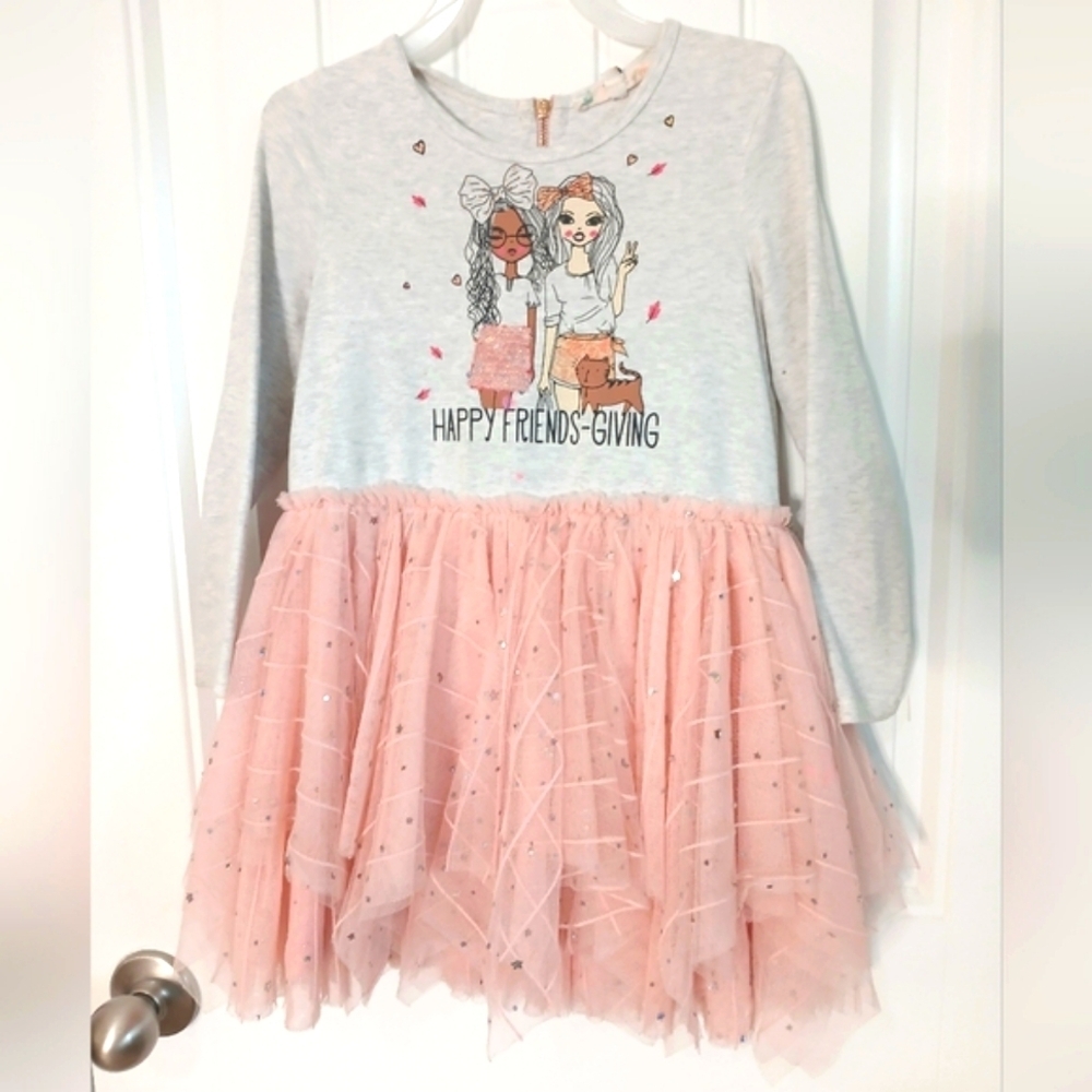 Girls' Pink Tulle Dress with Graphic Top - Picture 2 of 3